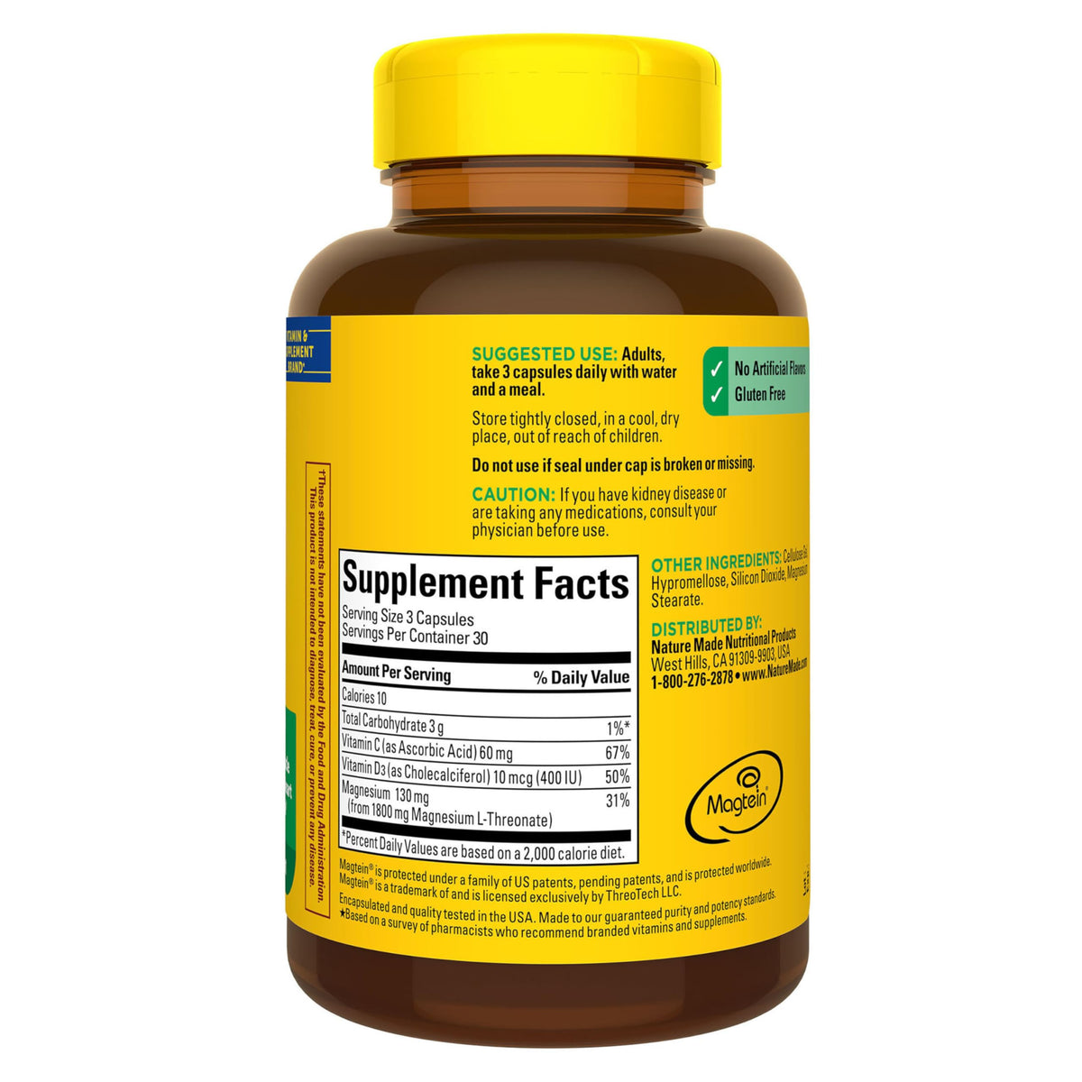 Magnesium L-Threonate with Vitamin C & Vitamin D3, 90 Capsules Q713