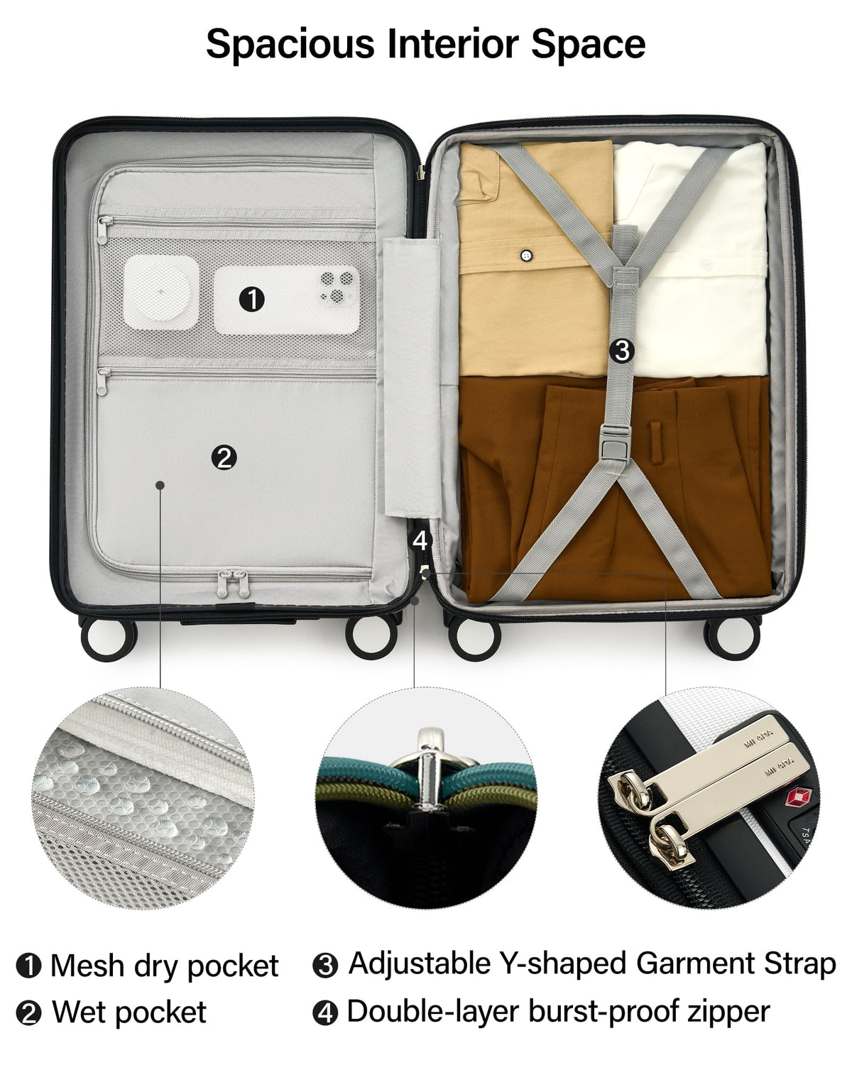 20-Inch Hardside Expandable Carry-On Luggage Suitcase, White D486