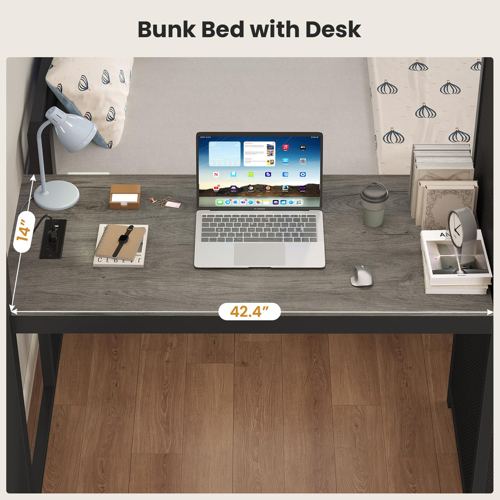 Full Size Bunk Bed with Desk, 5 Drawers, Black Z90036