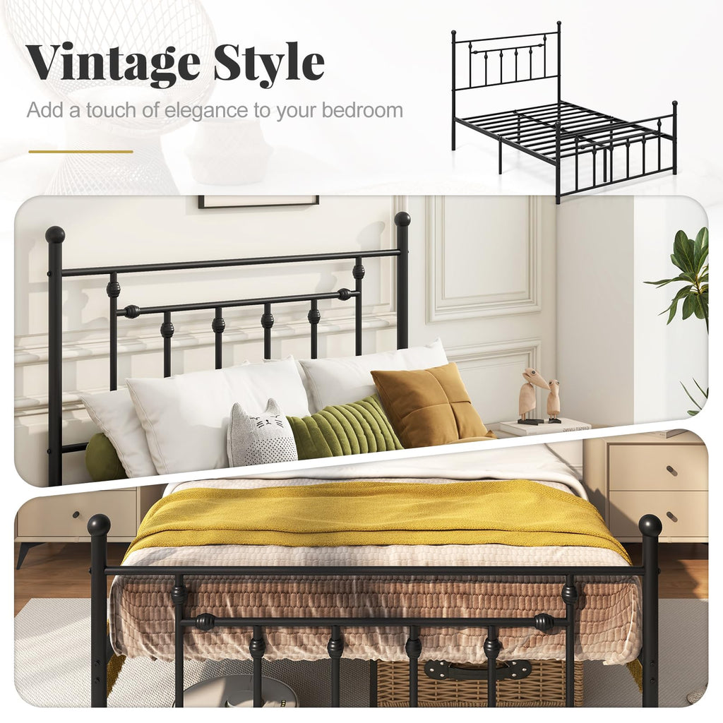 Black Full Size Metal Bed Frame with Headboard & Footboard K468