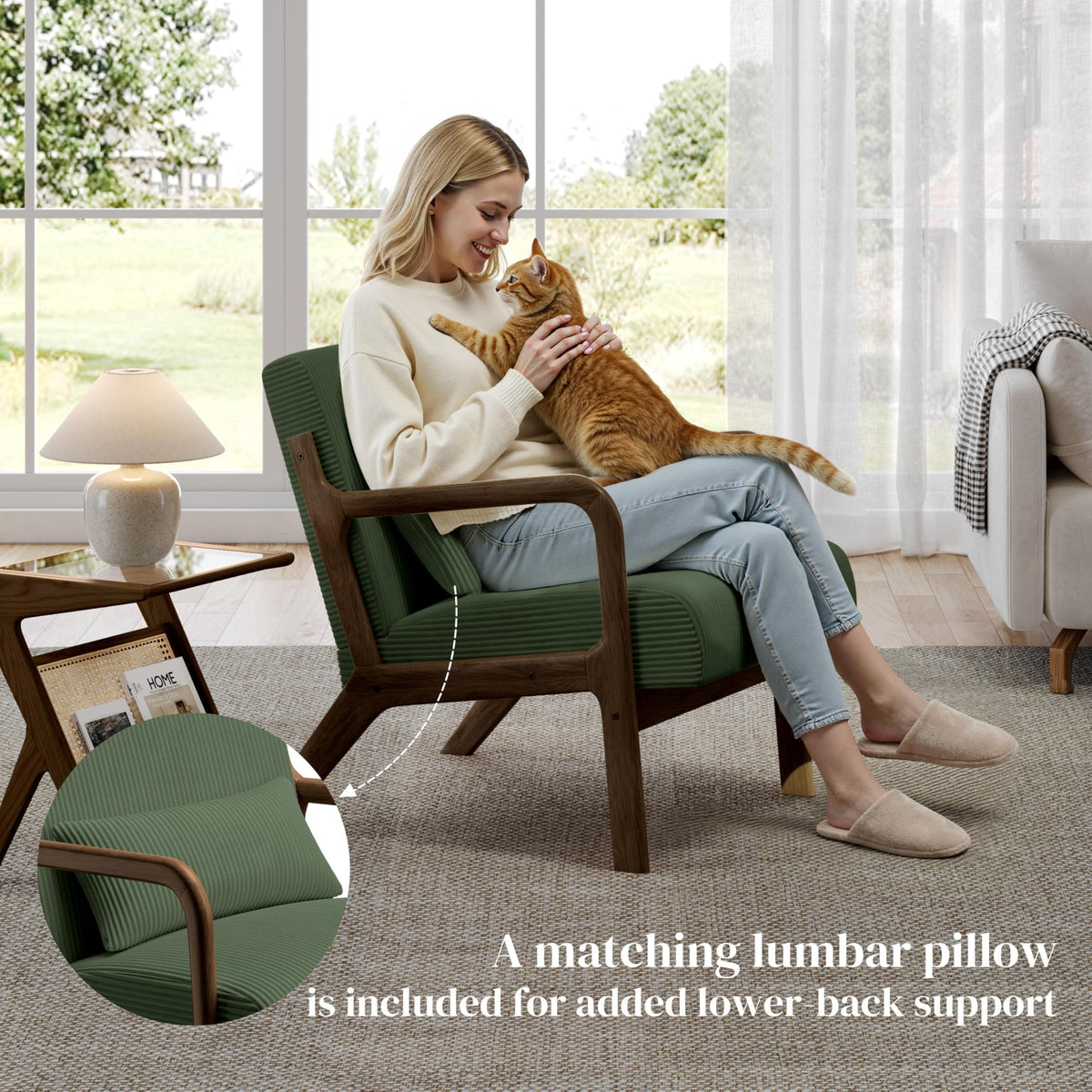 Dark Green Corduroy Accent Chair Set of 2 V609466