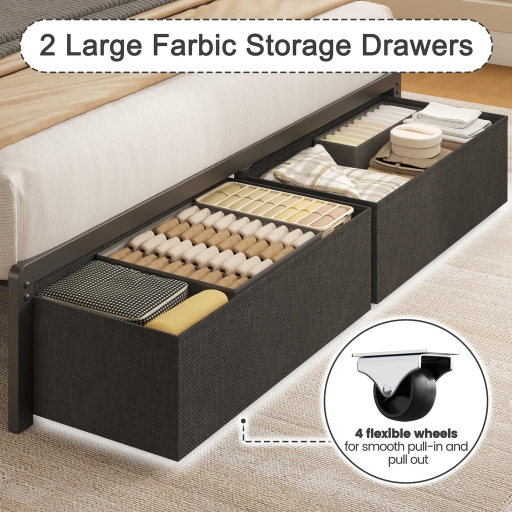 Grey Full Bed Frame with 2 Drawers B460