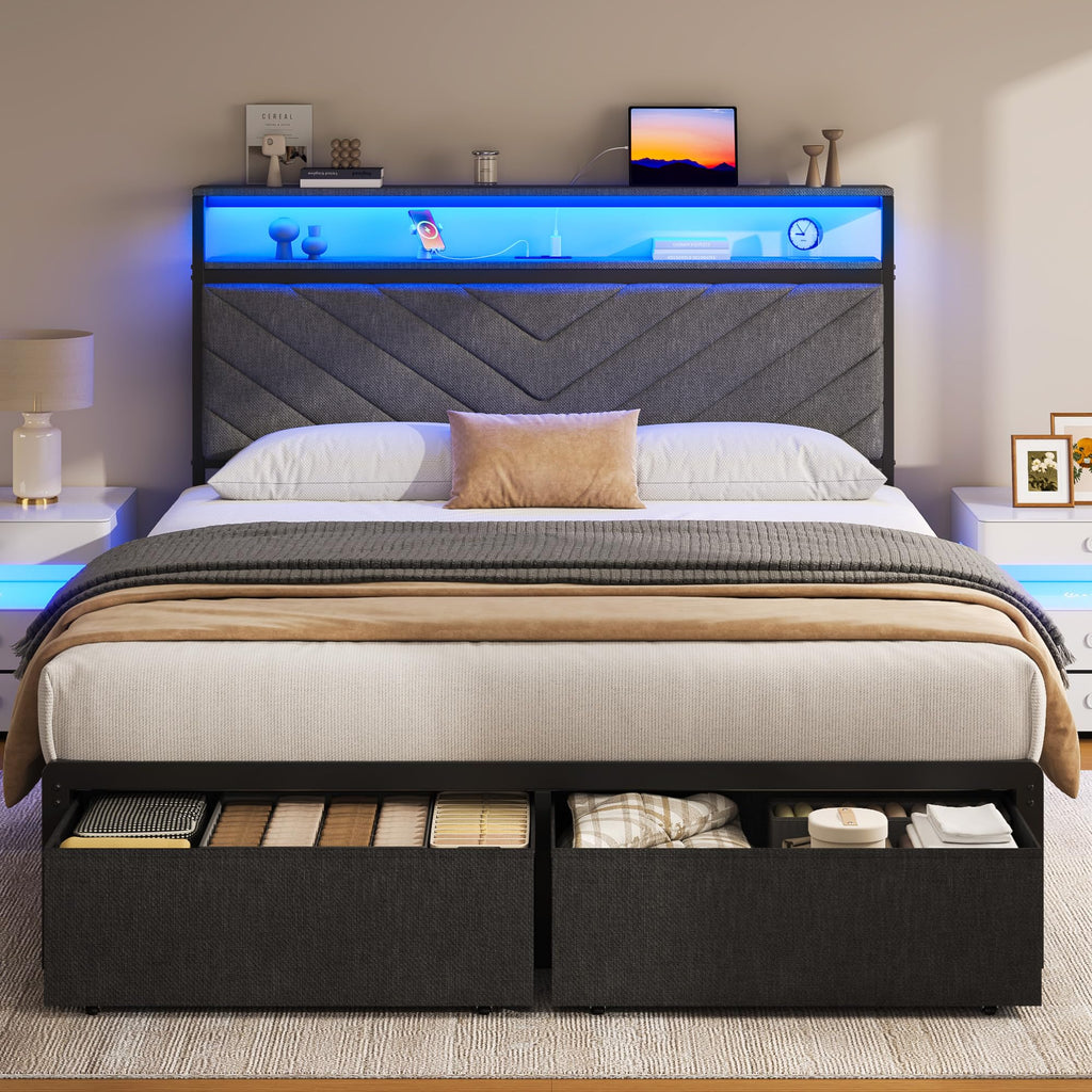 Grey Full Bed Frame with 2 Drawers B460