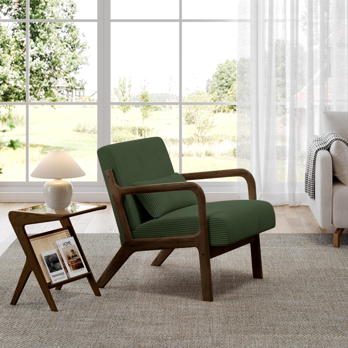 Dark Green Corduroy Accent Chair Set of 2 V609466