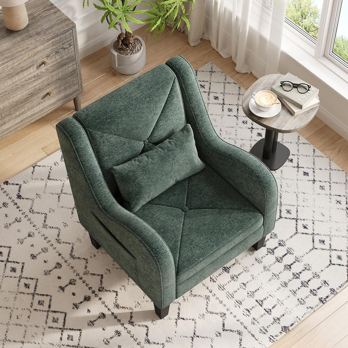 Green Chenille Upholstered Accent Chair with Lumbar Pillow Z8510