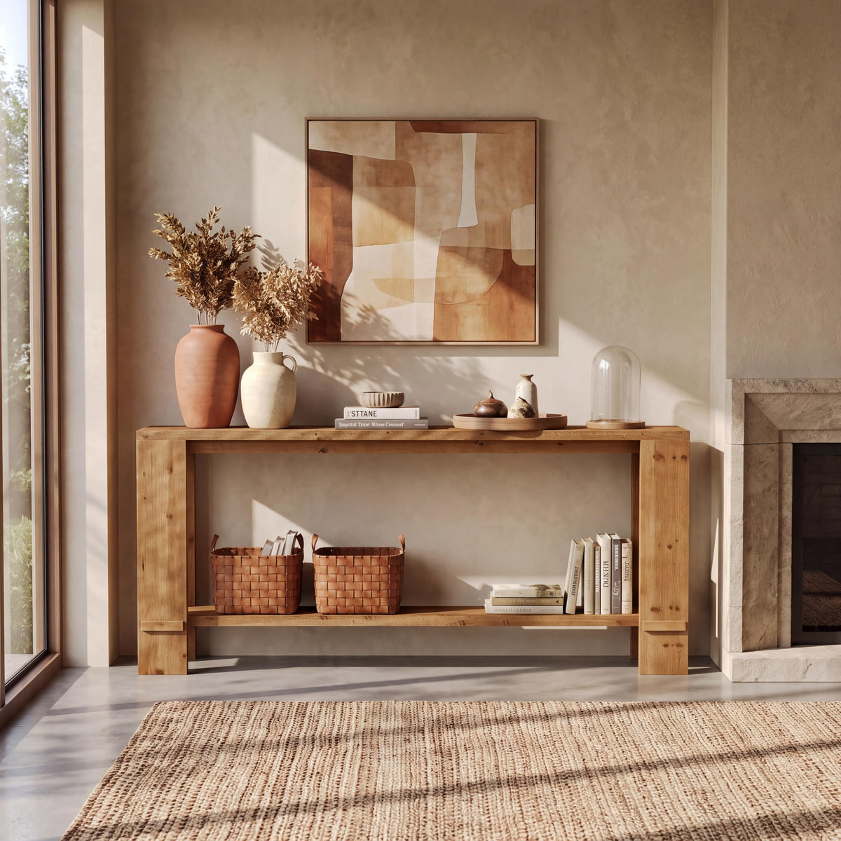 71" Solid Wood Console Table with Storage U881