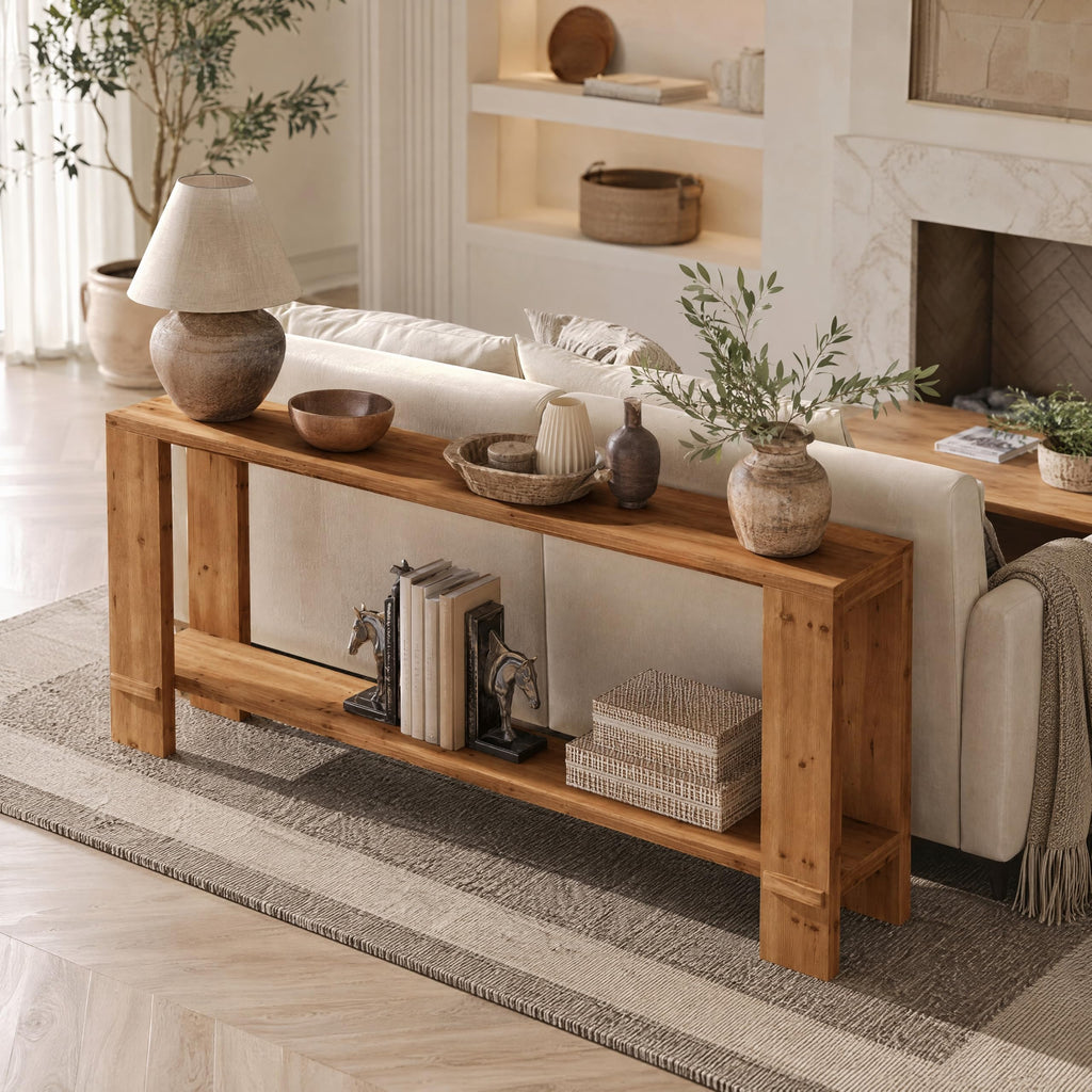 71" Solid Wood Console Table with Storage U881