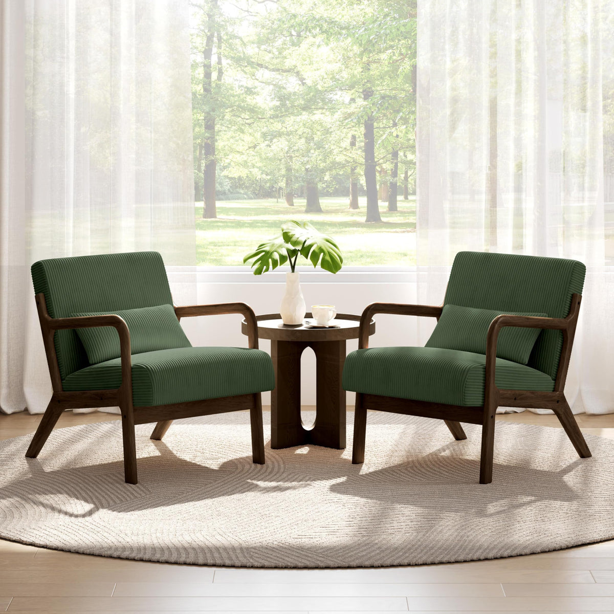 Dark Green Corduroy Accent Chair Set of 2 V609466