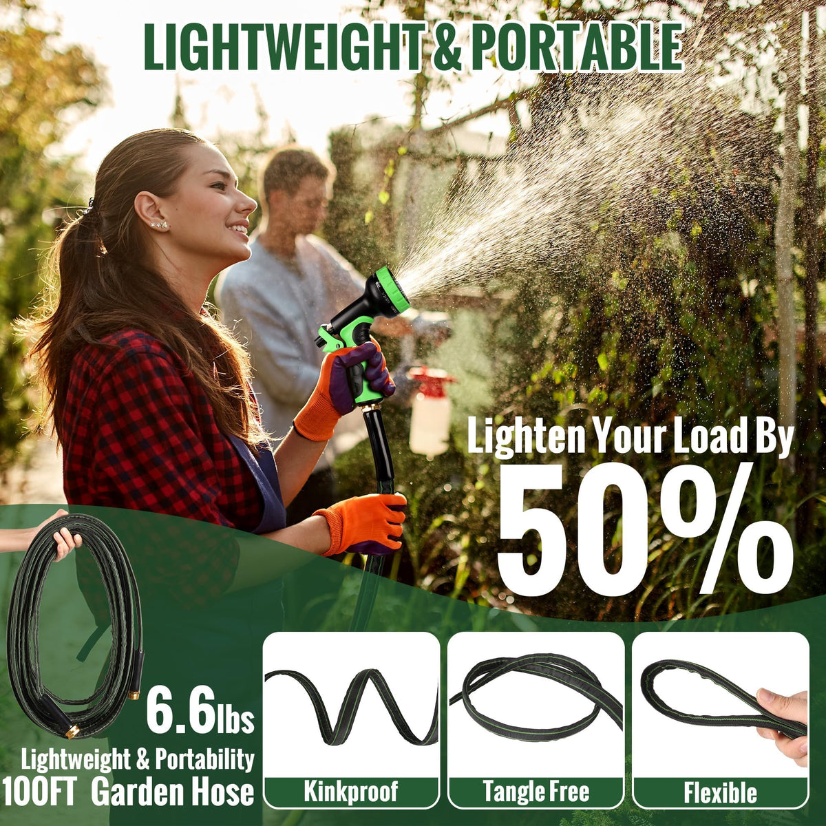 100ft Flexible Non-Expandable Kink-Free Black Fabric Garden Hose A653
