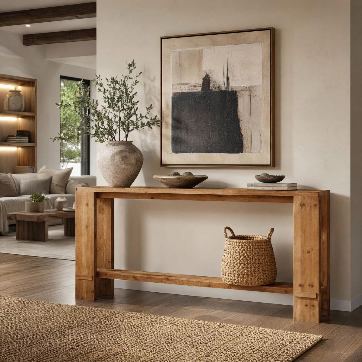71" Solid Wood Console Table with Storage U881