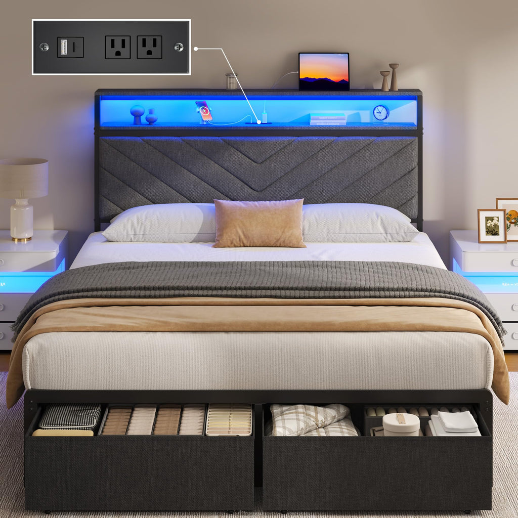 Grey Full Bed Frame with 2 Drawers B460