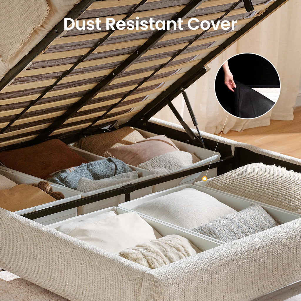 Queen Lift Up Storage Bed Frame with Adjustable Headboard, Beige Z171