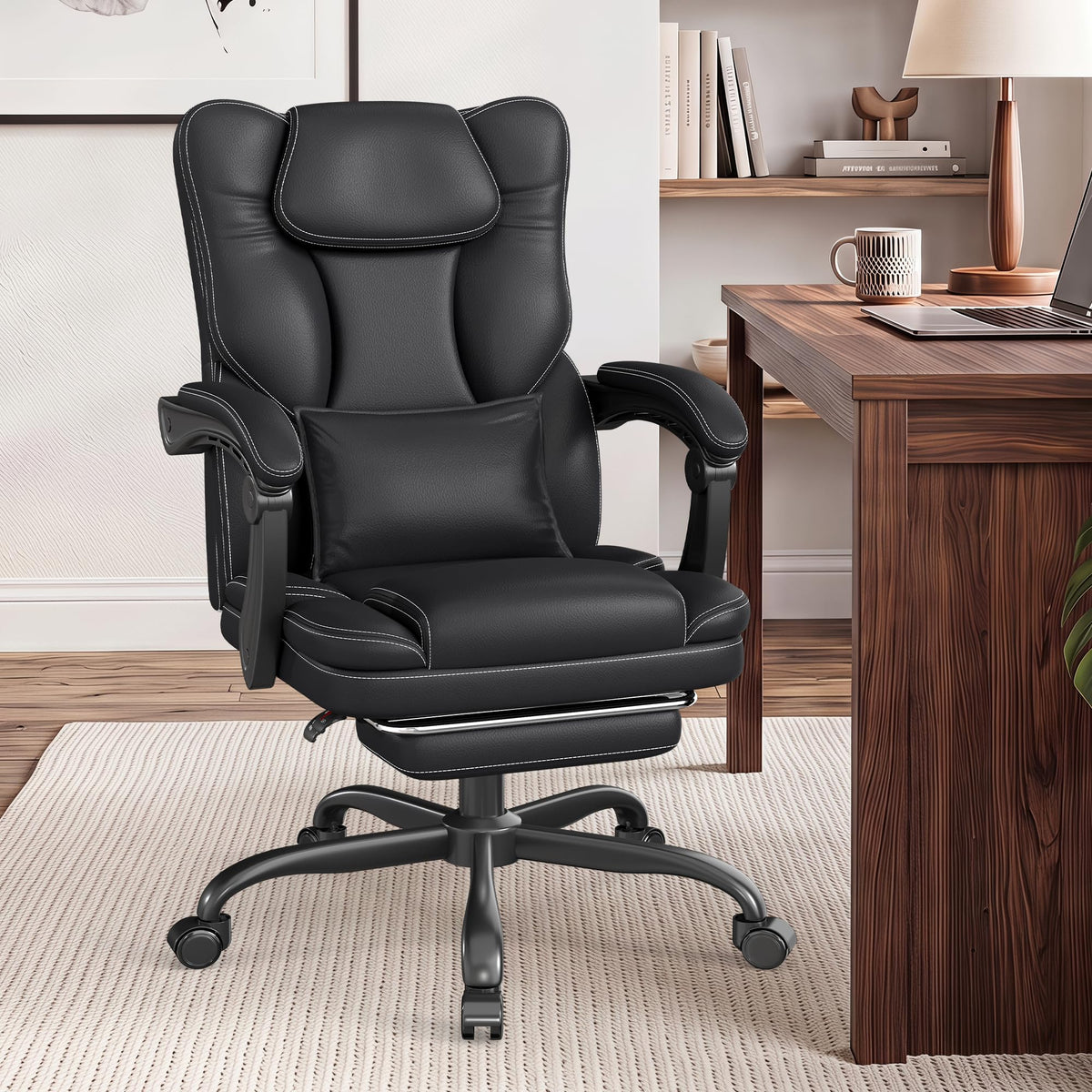 Black Ergonomic Office Chair with Foot Rest N9398